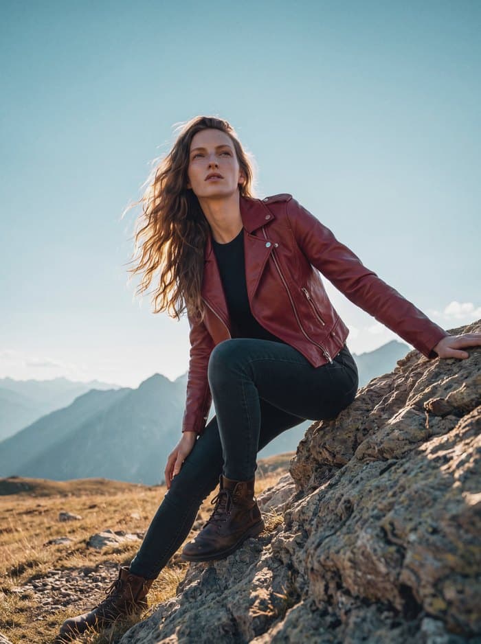 4K on-model render of a red jacket in an alpine scene — produced without a photoshoot
